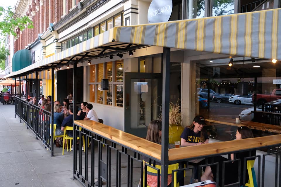yellow and grey awning over outdoor patio