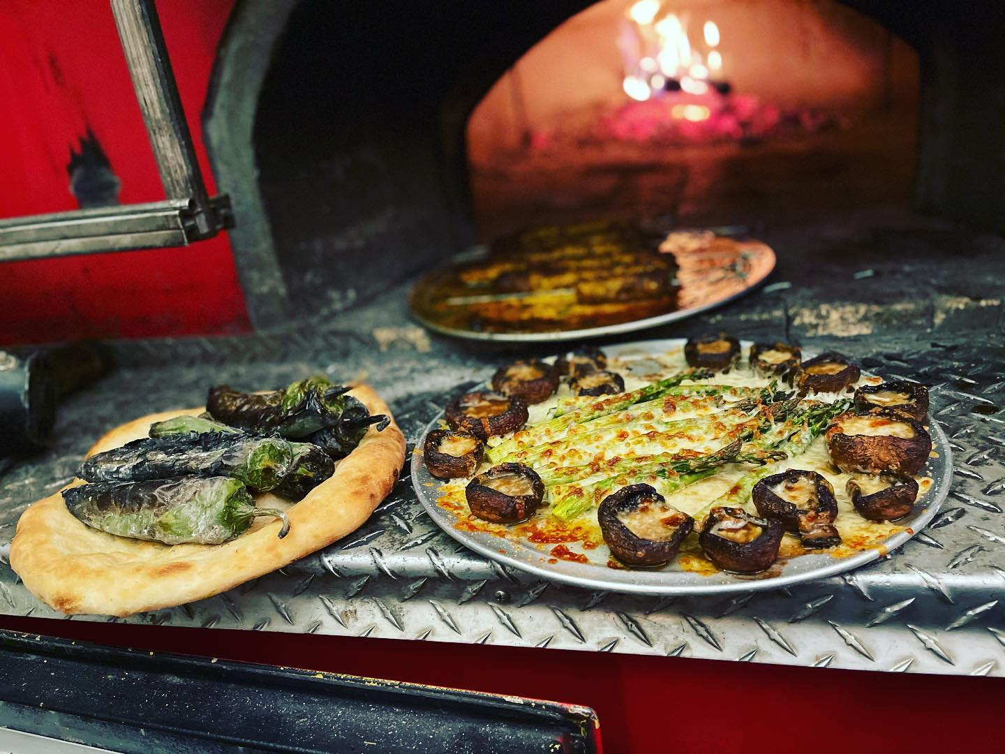 pizza outside of wood oven