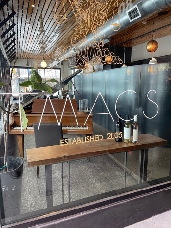 View of TMACS Restaurant window in Walla Walla, Washington
