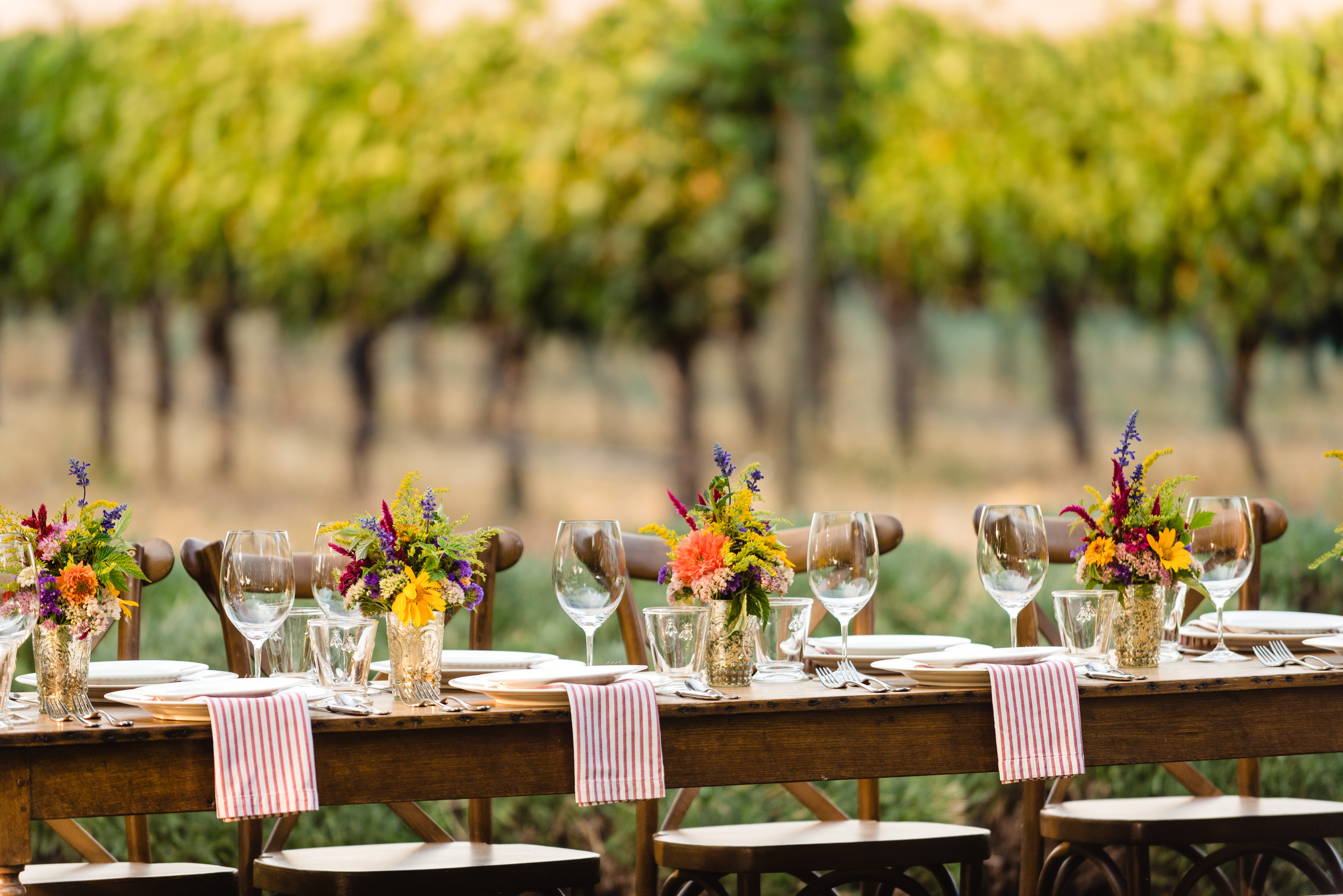 Table settings ready for guests at Abeja Winery and Inn