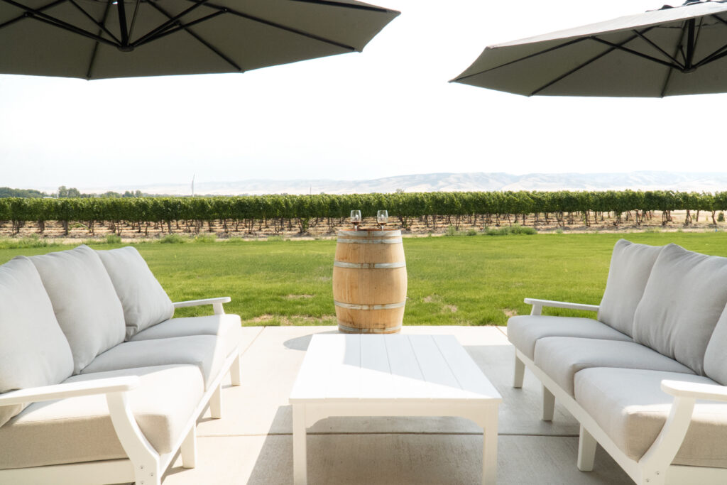 Bledsoe outdoor seating looking to vineyard